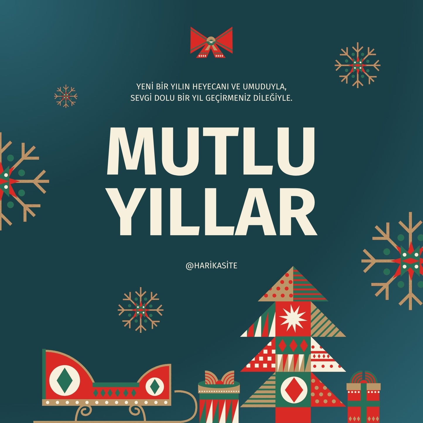 Mutlu Yıllar - Petrol Yeşili Geometrik Motto Kartı