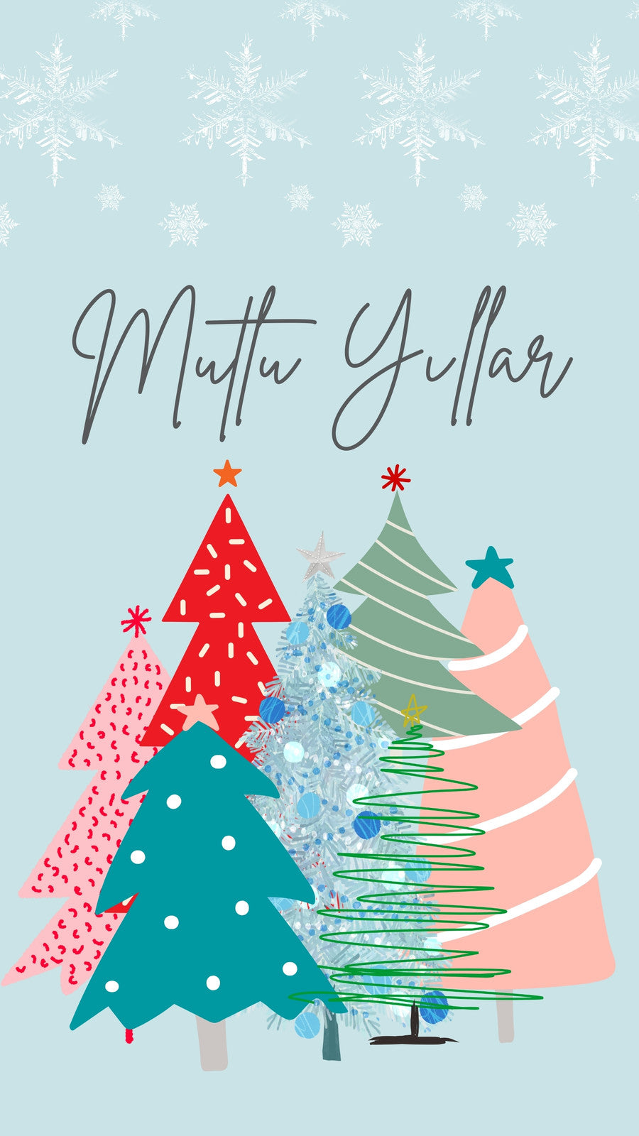 Mutlu Yıllar - Renkli Çam Ağaçlı Motto Kartı