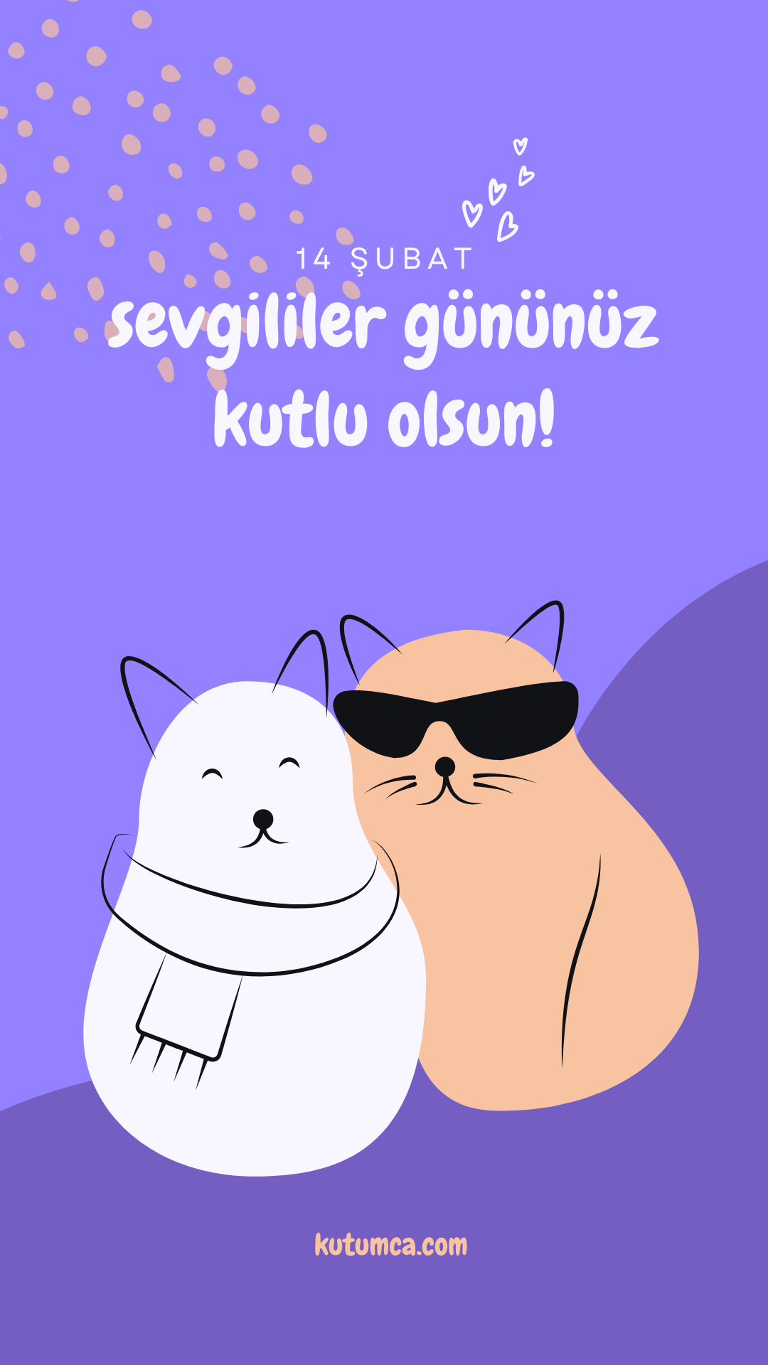 14 Şubat Cool Kedili Sevgililer Günü Motto Kartı