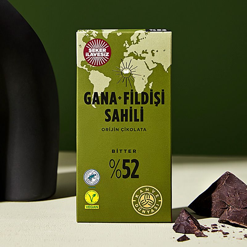 Vegan - Orijin Bitter Çikolata Gana Fildişi Şeker İlavesiz 100g