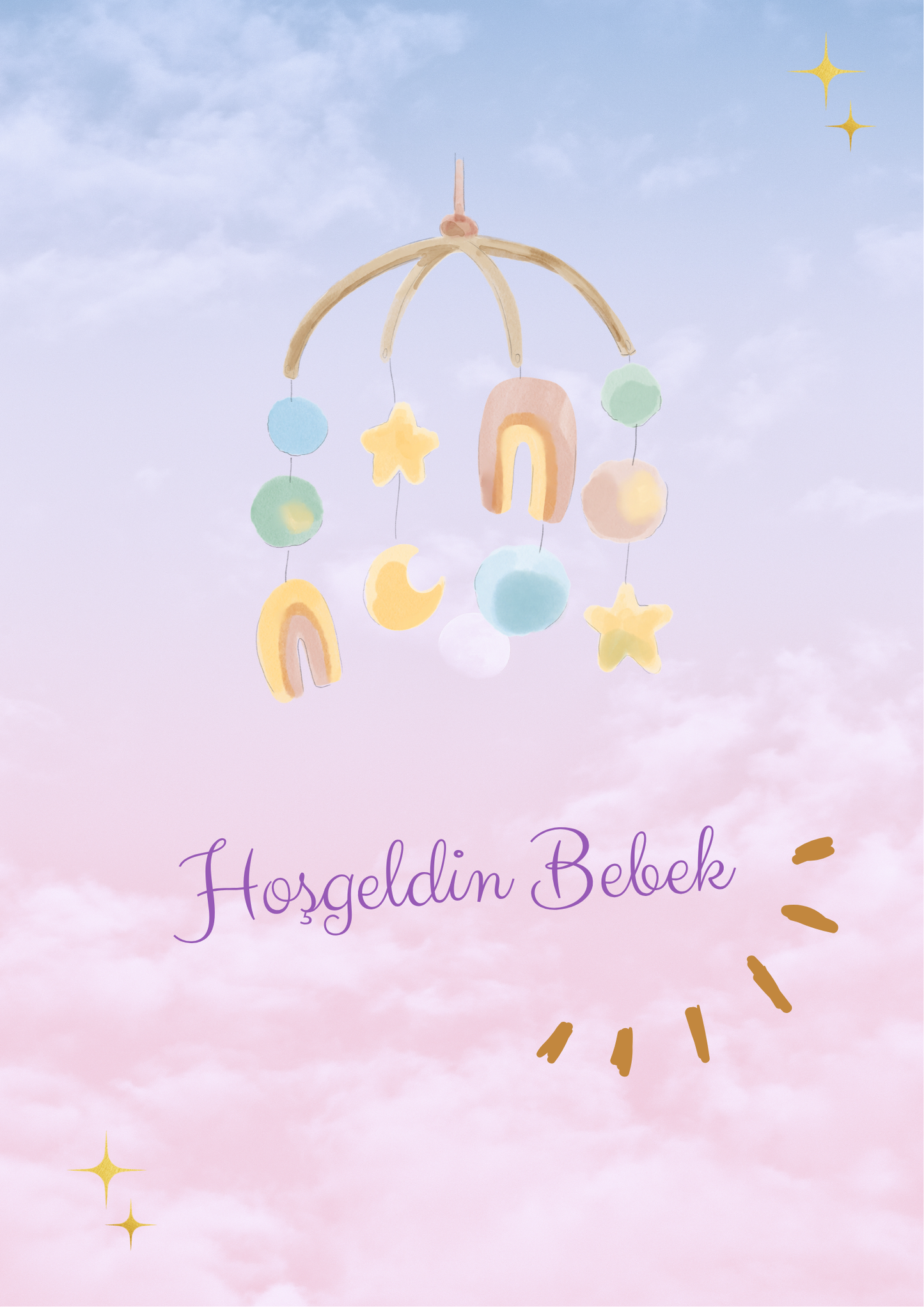 Hoşgeldin Bebek Pastel Mobil Motto Kartı