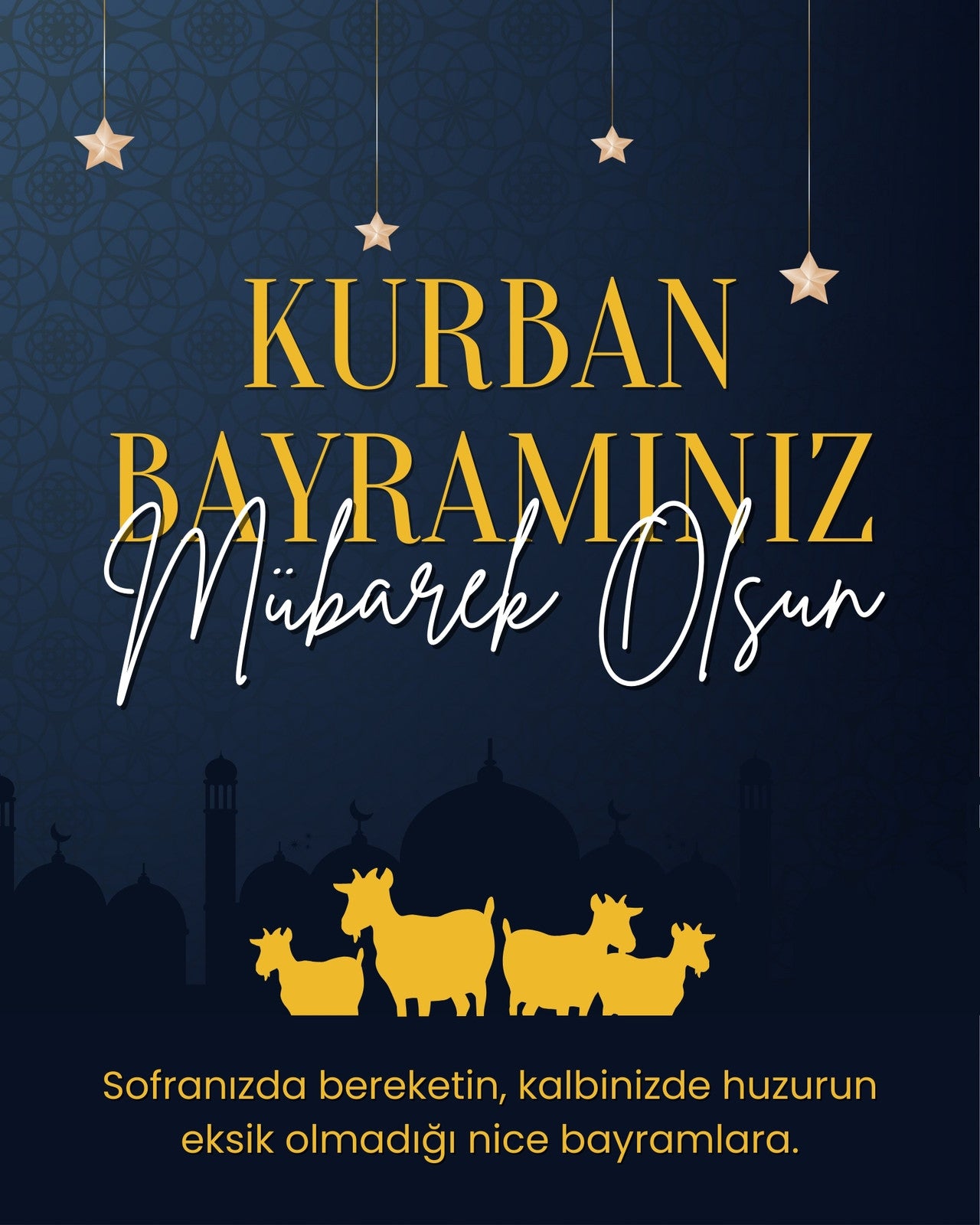 Kurban Bayramınız Mübarek Olsun - Lacivert Yıldızlı Motto Kartı