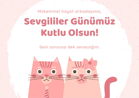 Mükemmel Hayat Arkadaşıma - Pembe Kedili Motto Kartı