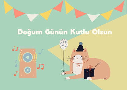 Doğum Günü Motto Kart - Kedi Temalı