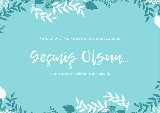 Mavi Yaprak Çizimli Geçmiş Olsun Kartı
