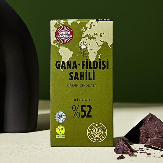 Vegan - Orijin Bitter Çikolata Gana Fildişi Şeker İlavesiz 100g