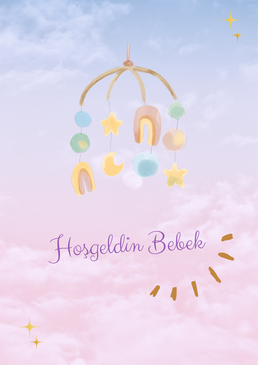 Hoşgeldin Bebek Pastel Mobil Motto Kartı